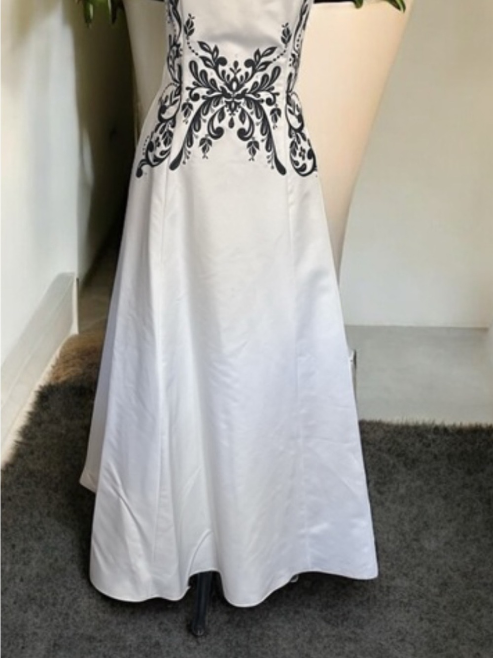 Jessica McClintock White Dress with Black Embroidery
